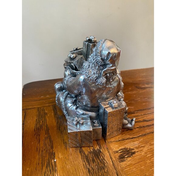 Vintage 1999 Royal Gallery Collection Silver-Toned Metal Lidded Santa Jar - Picture 5 of 11